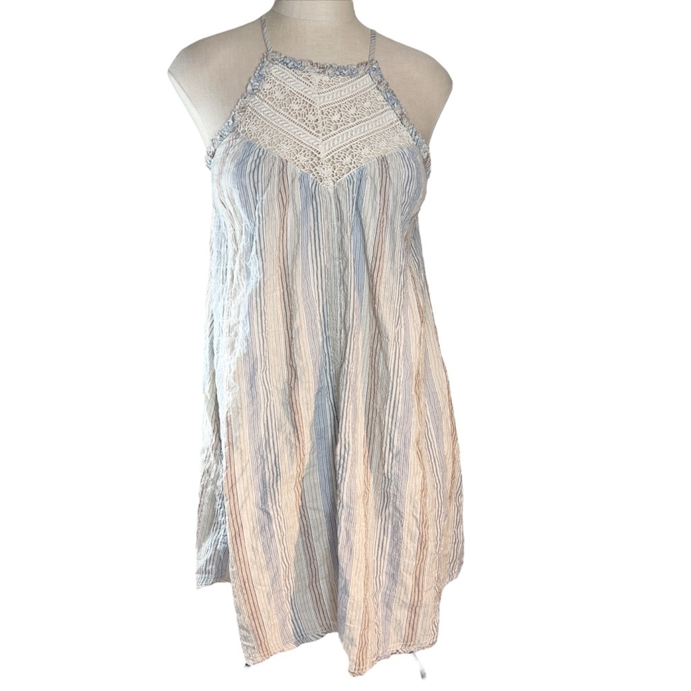 White Crow Striped Cotton Dress with Lace Crochet Detail Sz XS EUC Boho Festival